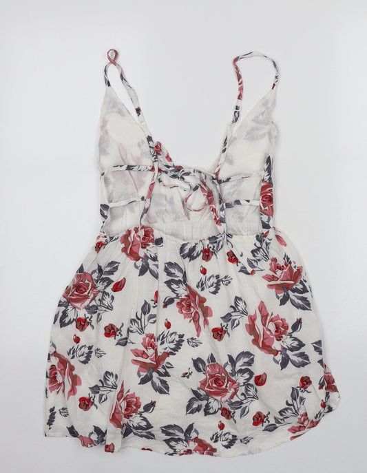 Glamorous Womens White Floral Polyester Basic Blouse Size S V-Neck