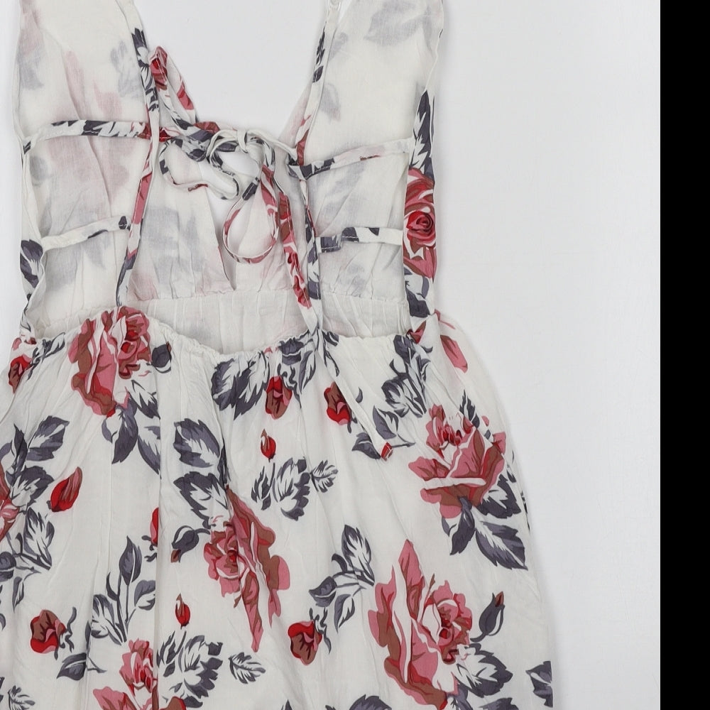 Glamorous Womens White Floral Polyester Basic Blouse Size S V-Neck