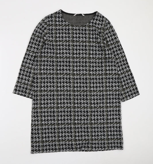 TU Womens Black Geometric Polyester A-Line Size 12 Boat Neck Pullover