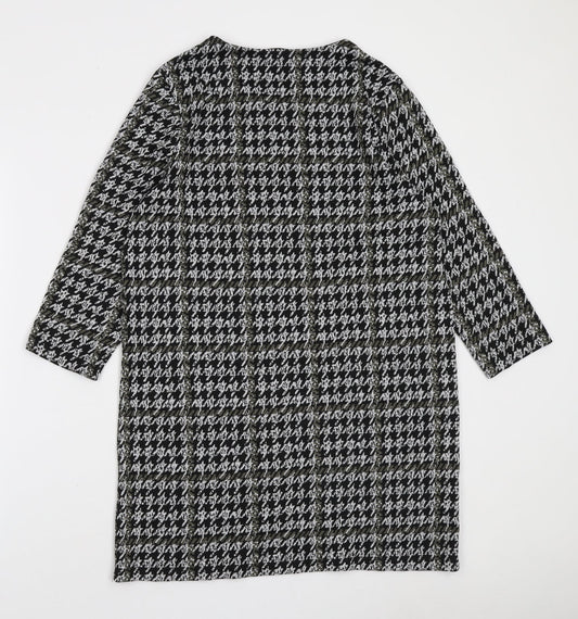 TU Womens Black Geometric Polyester A-Line Size 12 Boat Neck Pullover