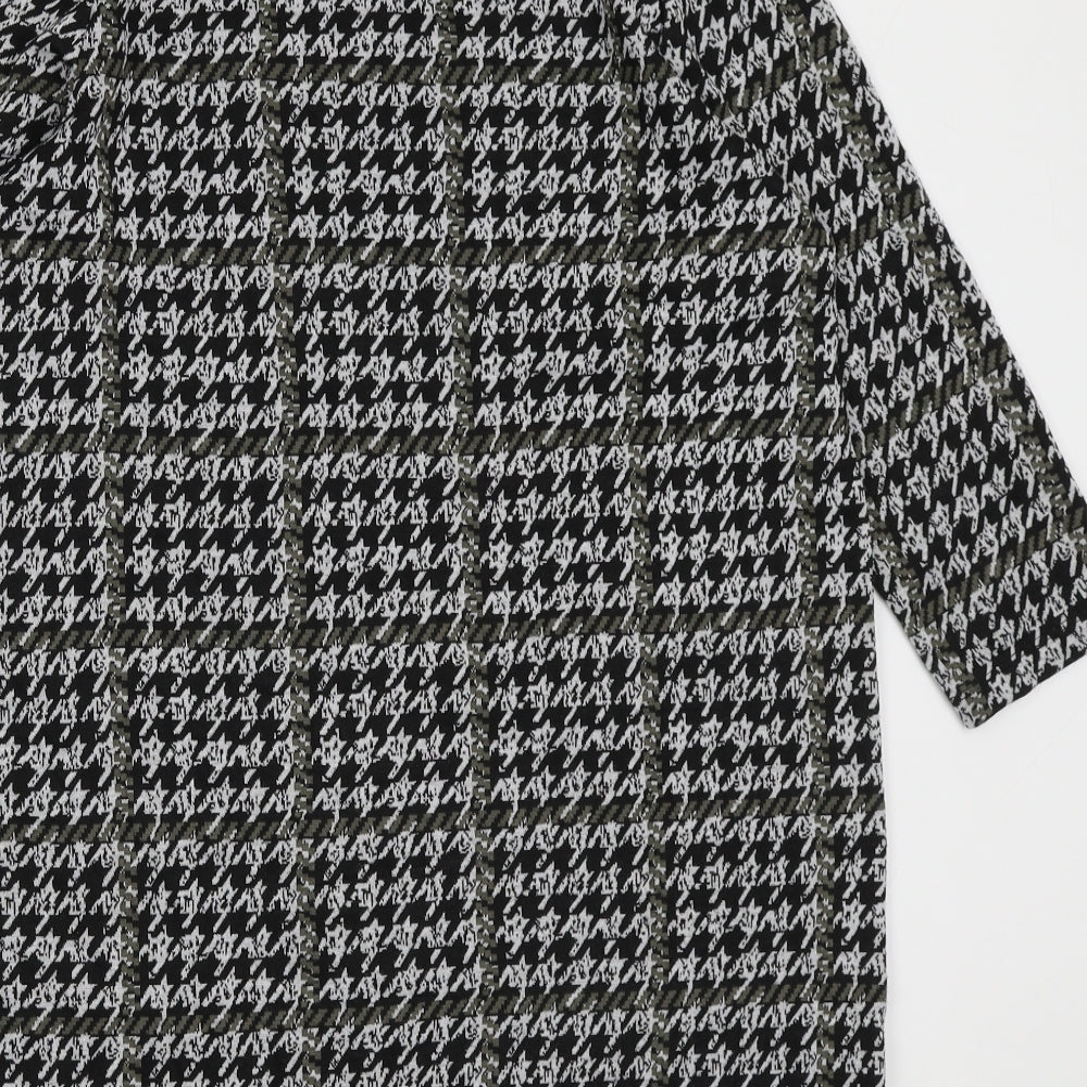 TU Womens Black Geometric Polyester A-Line Size 12 Boat Neck Pullover