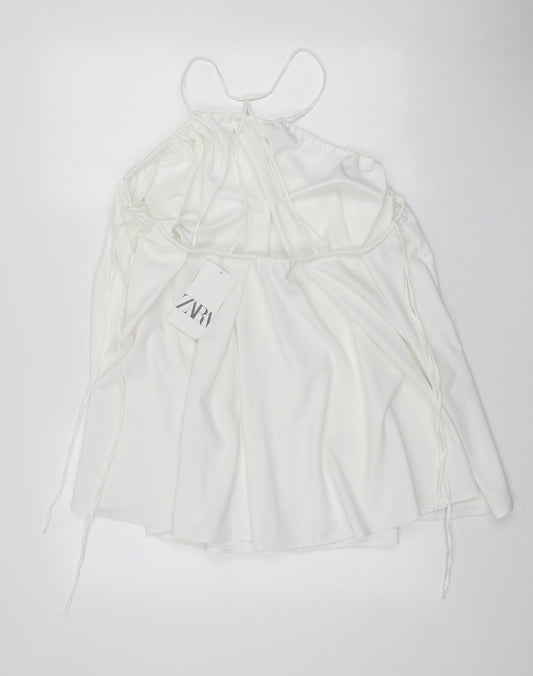 Zara Womens White Polyester Tank Dress Size S Halter Pullover