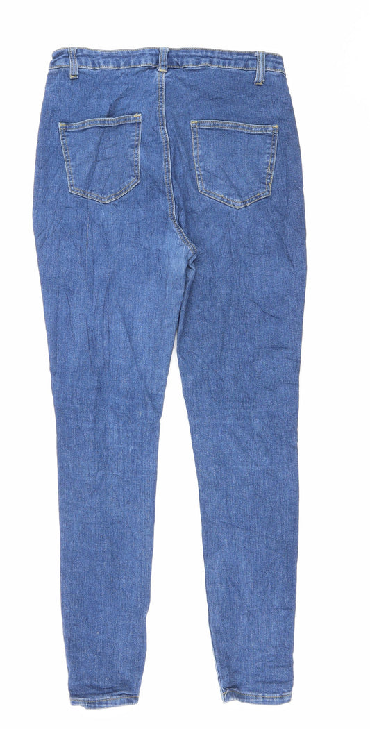 Boohoo Womens Blue Cotton Skinny Jeans Size 12 L27 in Regular Zip