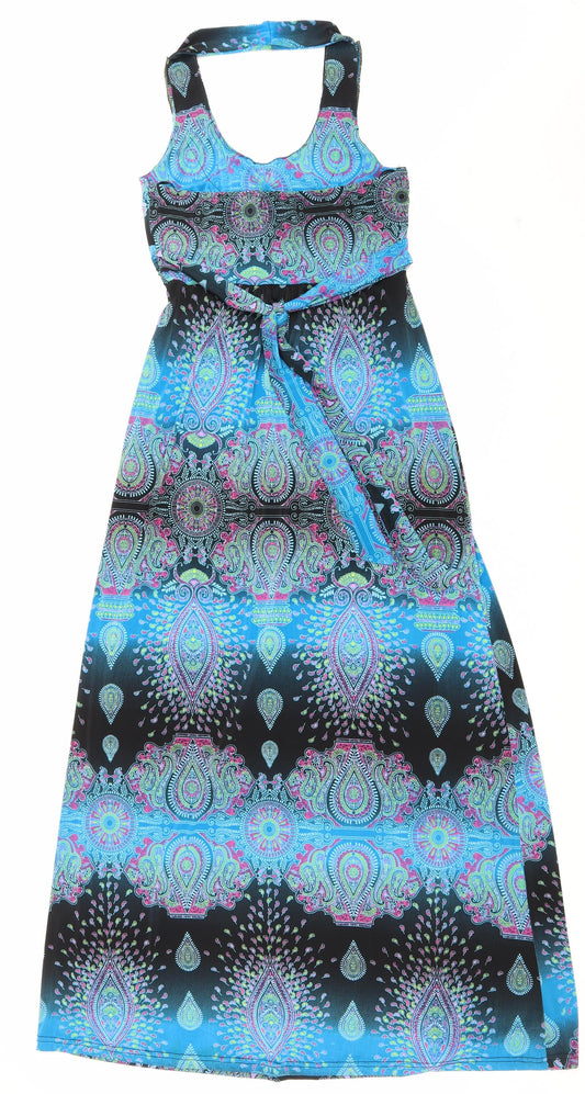 Select Womens Multicoloured Geometric Polyester Fit & Flare Size 10 Halter Pullover