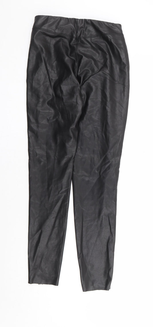 Topshop Womens Black Polyurethane Trousers Size 8 L27 in Regular Zip - Leather Look