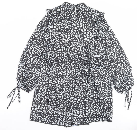 SheIn Womens Black Geometric Polyester A-Line Size M Crew Neck Zip