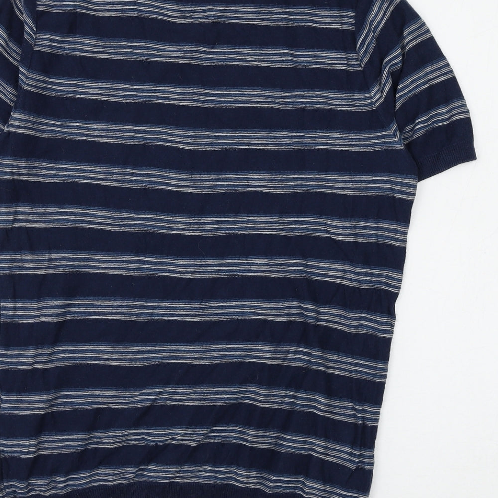 Topman Mens Blue Round Neck Striped Cotton Pullover Jumper Size XS