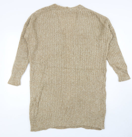 Boohoo Womens Beige V-Neck Acrylic Cardigan Jumper Size S