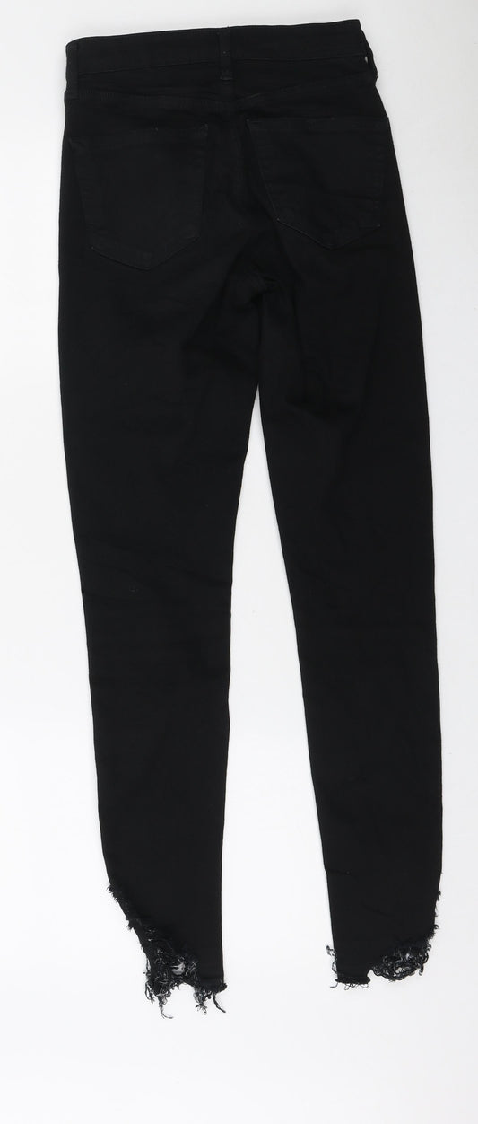 Topshop Womens Black Polyester Skinny Jeans Size 26 in L32 in Regular Zip - Distressed hem