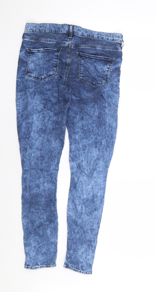 Topshop Womens Blue Cotton Skinny Jeans Size 28 in L27 in Regular Zip - Bleach Effect