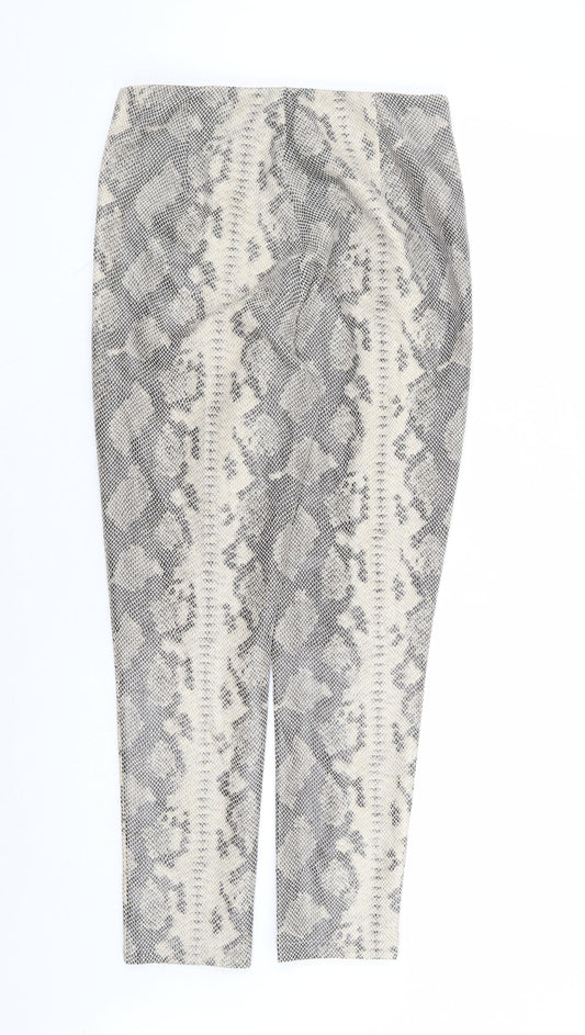 Primark Womens Beige Animal Print Polyester Trousers Size 10 L27 in Regular Zip - Snake Skin Print