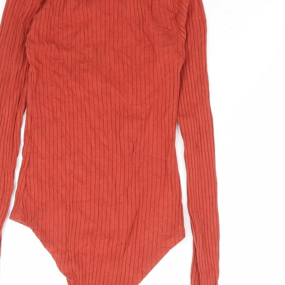 Select Womens Orange Viscose Bodysuit One-Piece Size 10 Zip - Ribbed