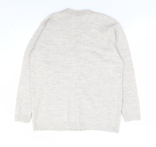 Classic Womens Beige V-Neck Acrylic Cardigan Jumper Size L