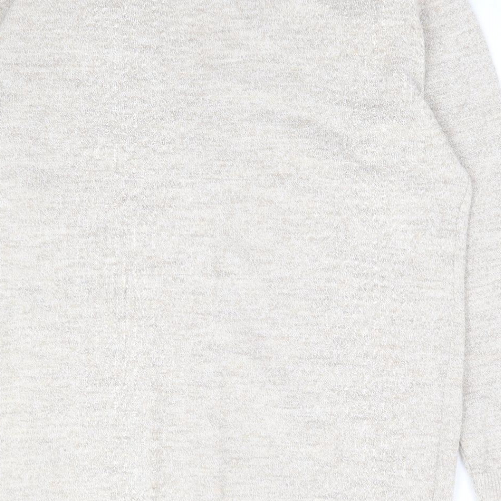 Classic Womens Beige V-Neck Acrylic Cardigan Jumper Size L