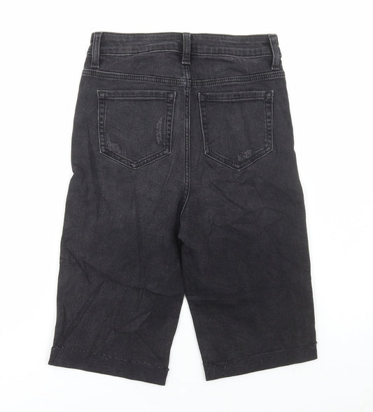 Marks and Spencer Womens Beige Cotton Bermuda Shorts Size 6 L11.5 in Regular Button - Distressed Denim