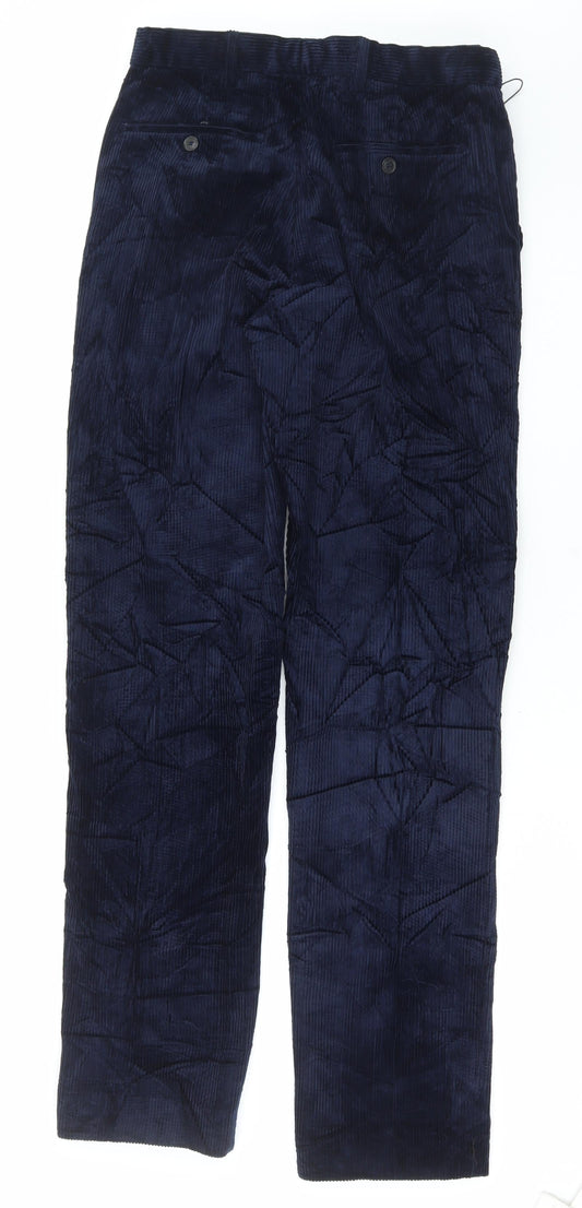 Marks and Spencer Mens Blue Cotton Trousers Size 30 in L33 in Regular Button