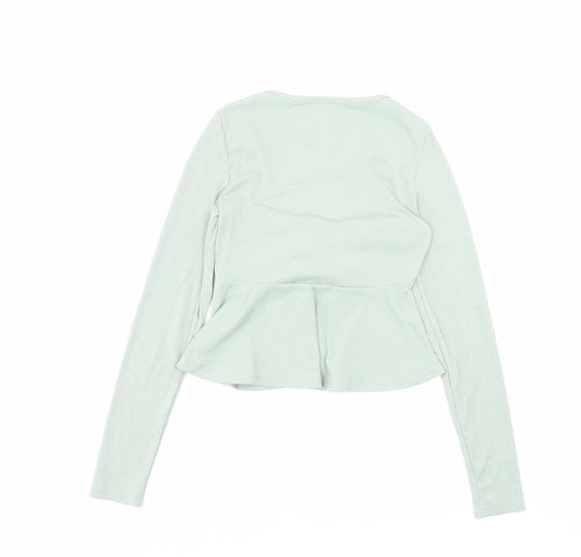 SheIn Womens Green Polyester Basic T-Shirt Size XS V-Neck - Ruched Detail