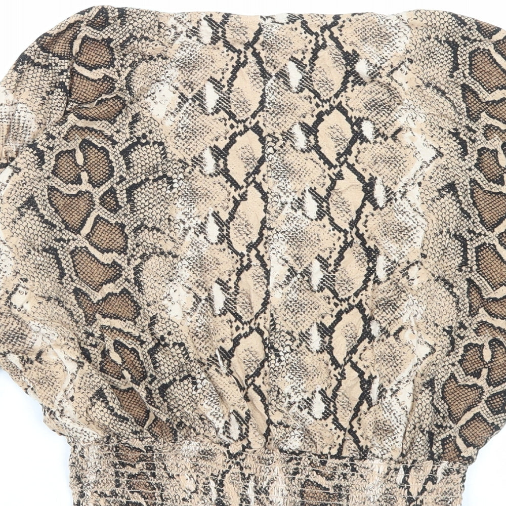 Dorothy Perkins Womens Brown Animal Print Viscose Basic T-Shirt Size 8 Boat Neck