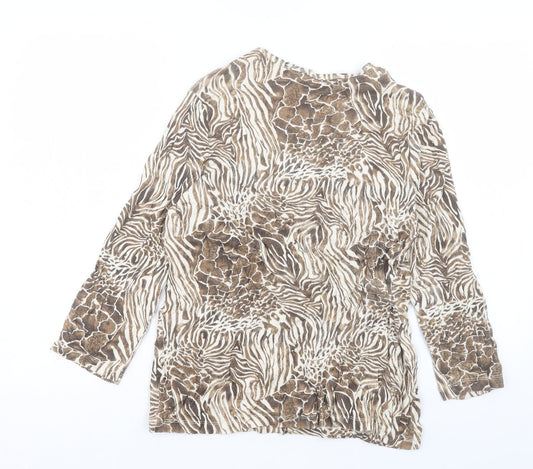 EWM Womens Brown Animal Print Cotton Basic T-Shirt Size L Crew Neck