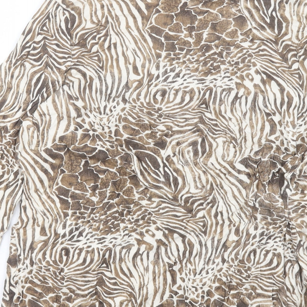 EWM Womens Brown Animal Print Cotton Basic T-Shirt Size L Crew Neck