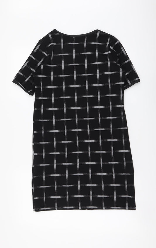 New Look Womens Black Check Polyester Sheath Size 10 Round Neck Pullover
