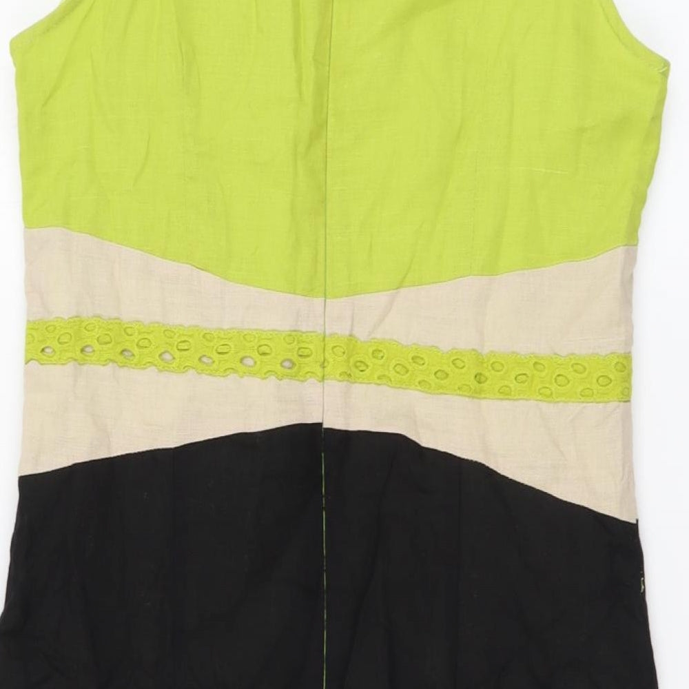 A Belle Womens Green Colourblock Cotton Pencil Dress Size XL Boat Neck Zip