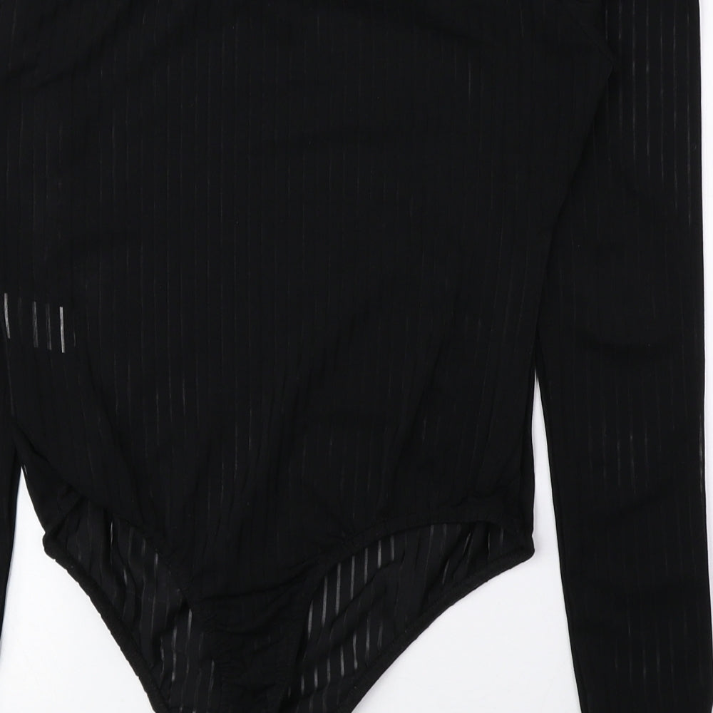 PRETTYLITTLETHING Womens Black Polyester Bodysuit One-Piece Size 12 Snap