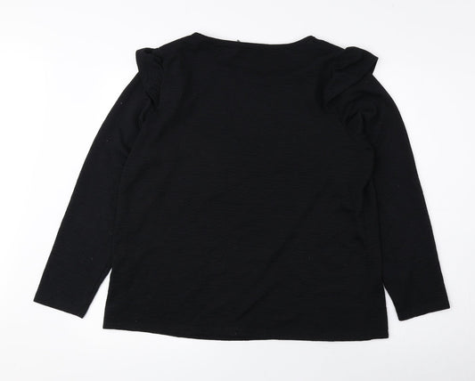 Nutmeg Womens Black Polyester Basic Blouse Size 14 Round Neck