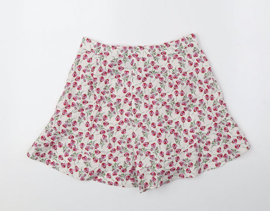 Topshop Womens White Floral 100% Cotton Hot Pants Shorts Size 6 Regular Zip