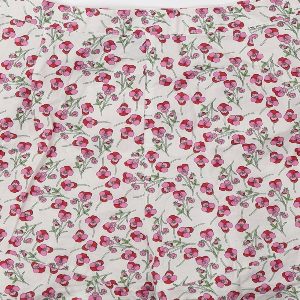 Topshop Womens White Floral 100% Cotton Hot Pants Shorts Size 6 Regular Zip