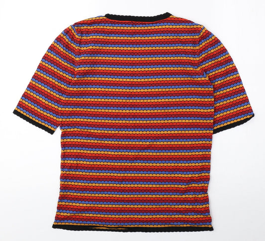 Papaya Womens Multicoloured Geometric Polyamide Basic Blouse Size 10 Round Neck