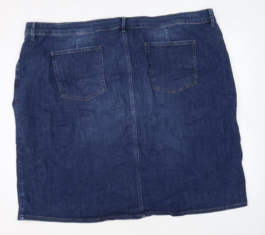 Marks and Spencer Womens Blue Cotton Straight & Pencil Skirt Size 30 Zip