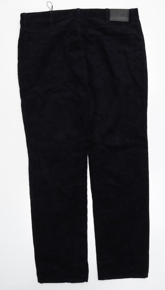 Marks and Spencer Mens Blue Cotton Trousers Size 38 in L27 in Regular Zip