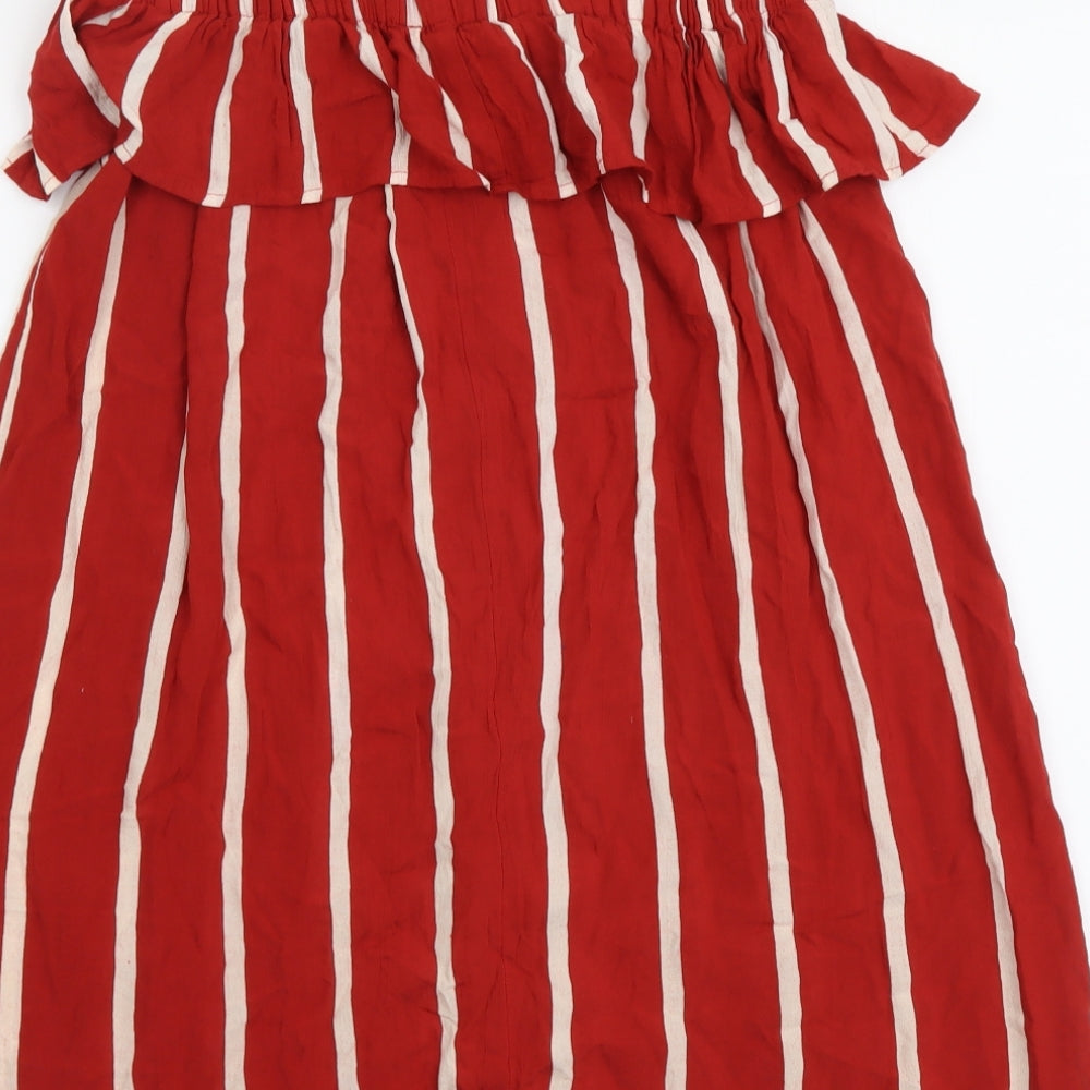 Primark Womens Red Striped Viscose Basic Blouse Size 6 Off the Shoulder