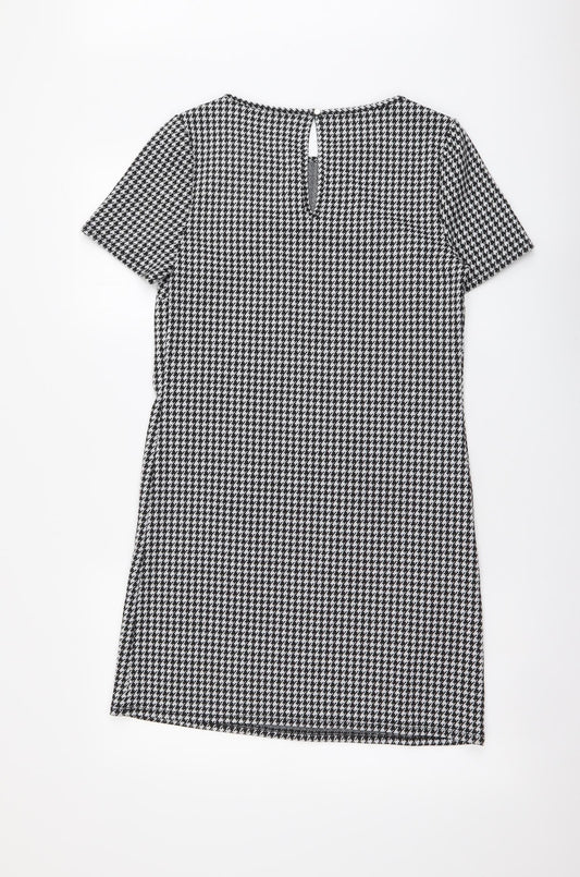 George Womens Black Houndstooth Polyester Shift Size 8 Round Neck Pullover