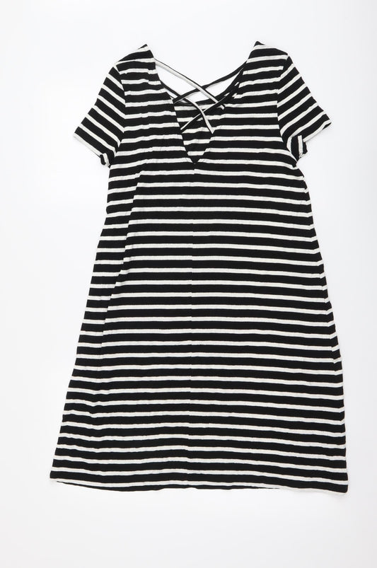 Only Womens Black Striped Viscose A-Line Size M Round Neck Pullover