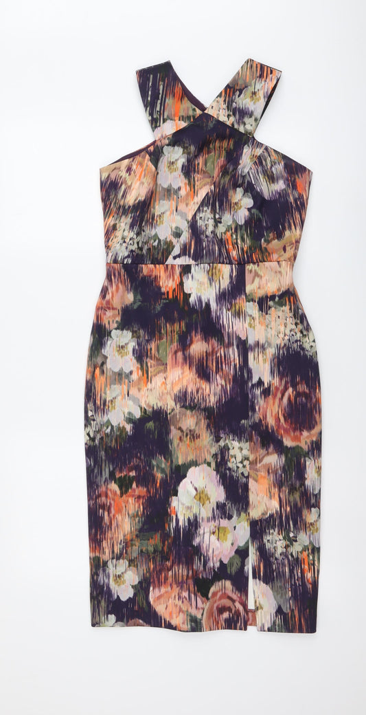 Coast Womens Multicoloured Floral Polyester Bodycon Size 8 Halter Pullover
