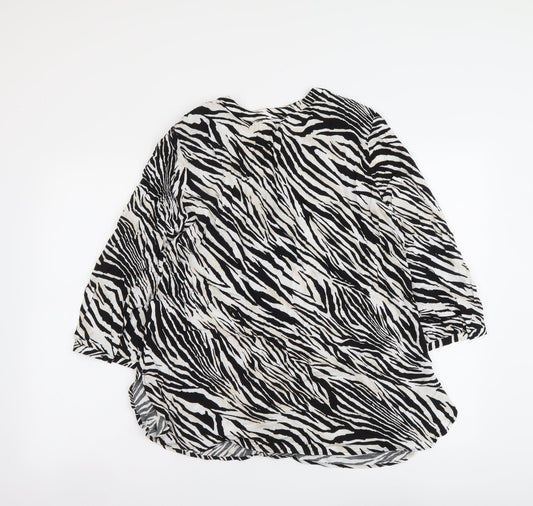 Olsen Womens Black Animal Print Polyester Basic Blouse Size 16 V-Neck - Zebra Print