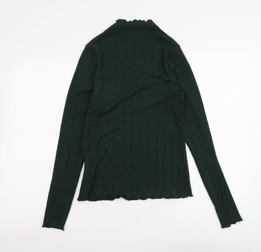 H&M Womens Green Polyester Basic Blouse Size M Mock Neck