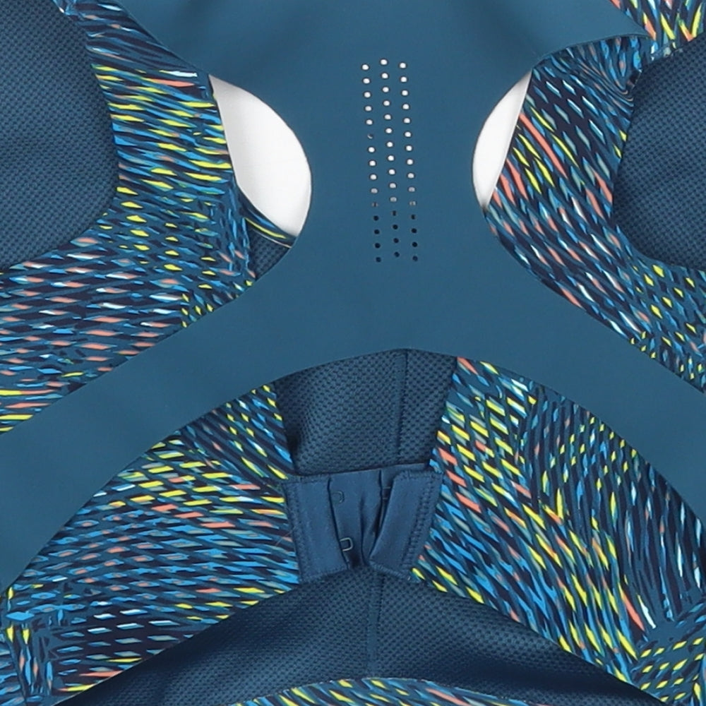 Marks and Spencer Womens Blue Geometric Polyamide Cropped Casual Size 6 Scoop Neck Hook & Eye