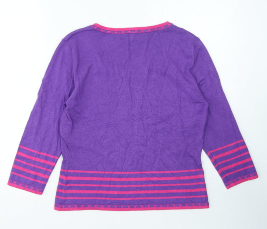 Autonomy Womens Purple Square Neck Striped Viscose Pullover Jumper Size 14