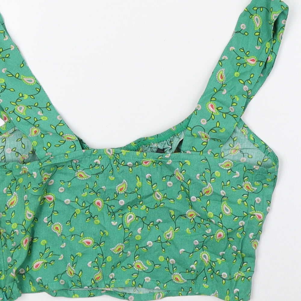 Motel Womens Green Floral Viscose Cropped Tank Size 2XS Scoop Neck