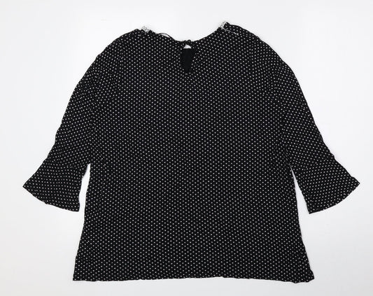 TU Womens Black Polka Dot Viscose Basic Blouse Size 12 Round Neck