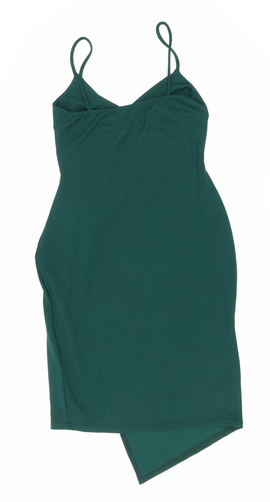 PRETTYLITTLETHING Womens Green Polyester Tank Dress Size 16 V-Neck Pullover