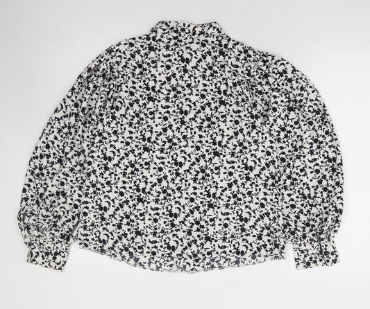 Primark Womens White Floral Polyester Basic Button-Up Size 10 Collared