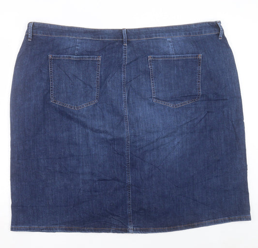 Marks and Spencer Womens Blue Cotton A-Line Skirt Size 30 Button
