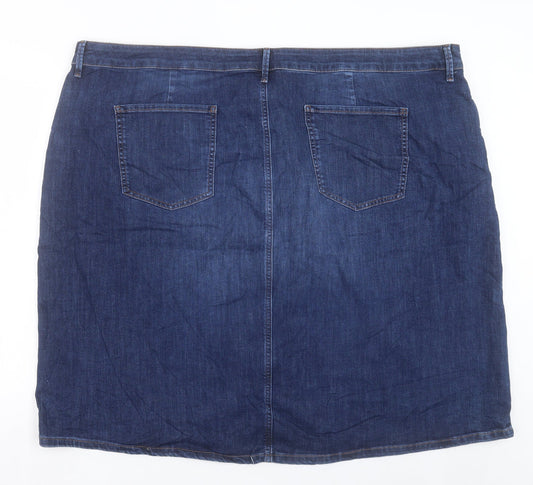 Marks and Spencer Womens Blue Cotton A-Line Skirt Size 30 Button