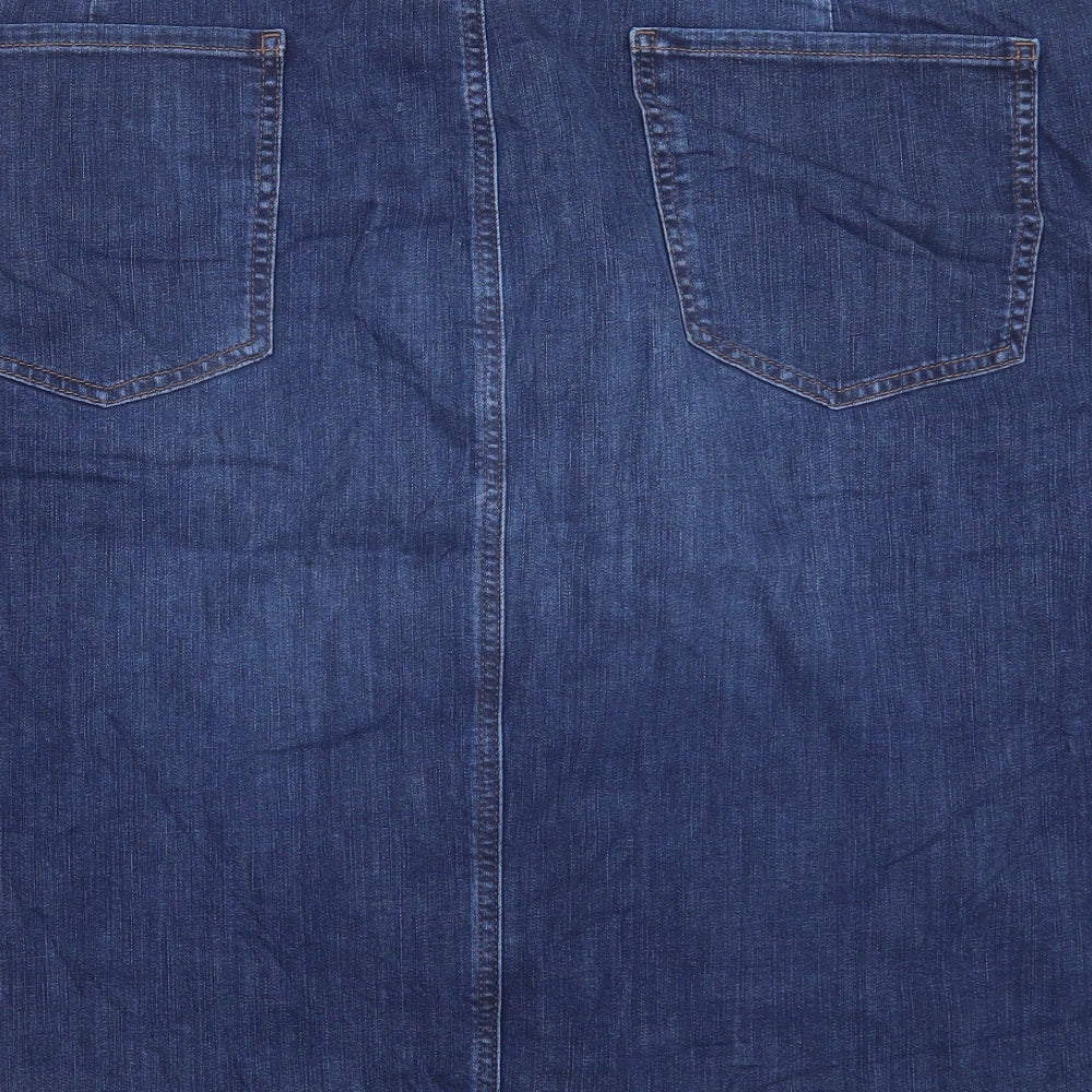 Marks and Spencer Womens Blue Cotton A-Line Skirt Size 30 Button
