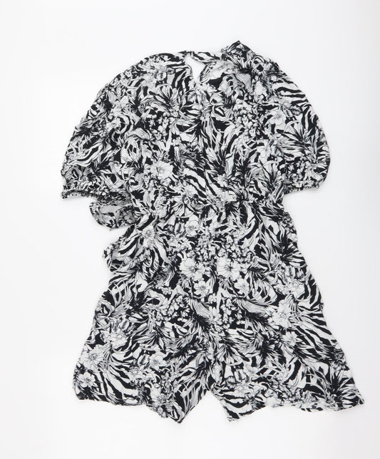 F&F Womens Black Floral Viscose Playsuit One-Piece Size 8 Pullover