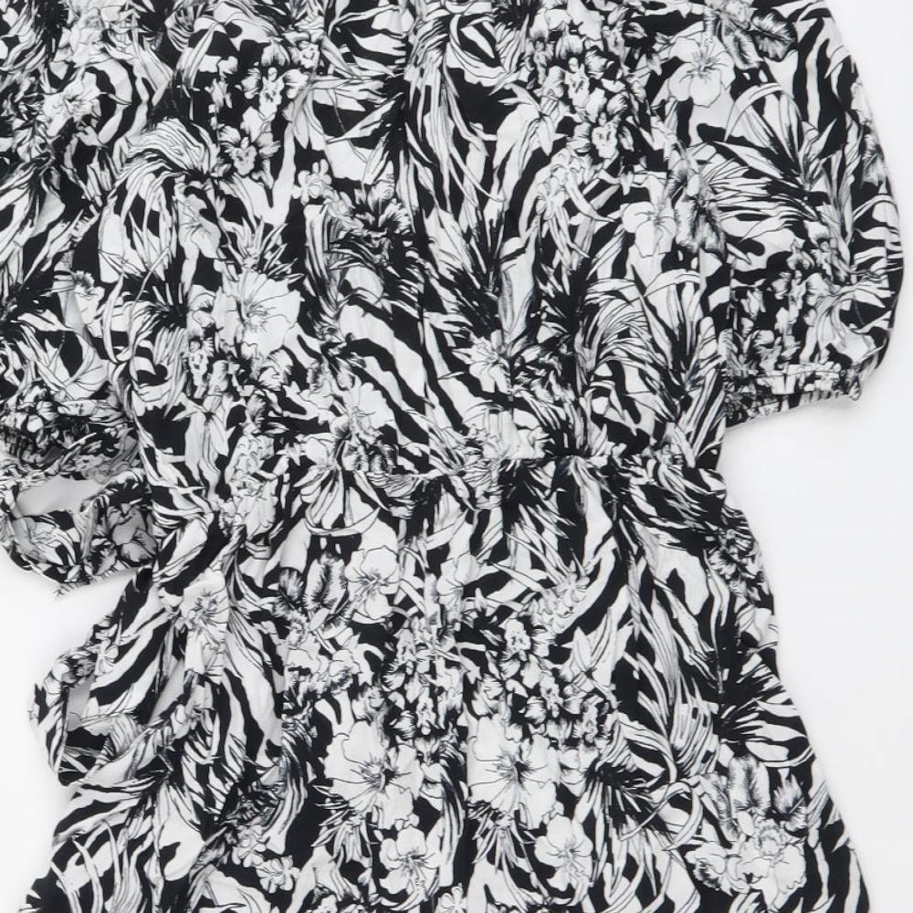 F&F Womens Black Floral Viscose Playsuit One-Piece Size 8 Pullover